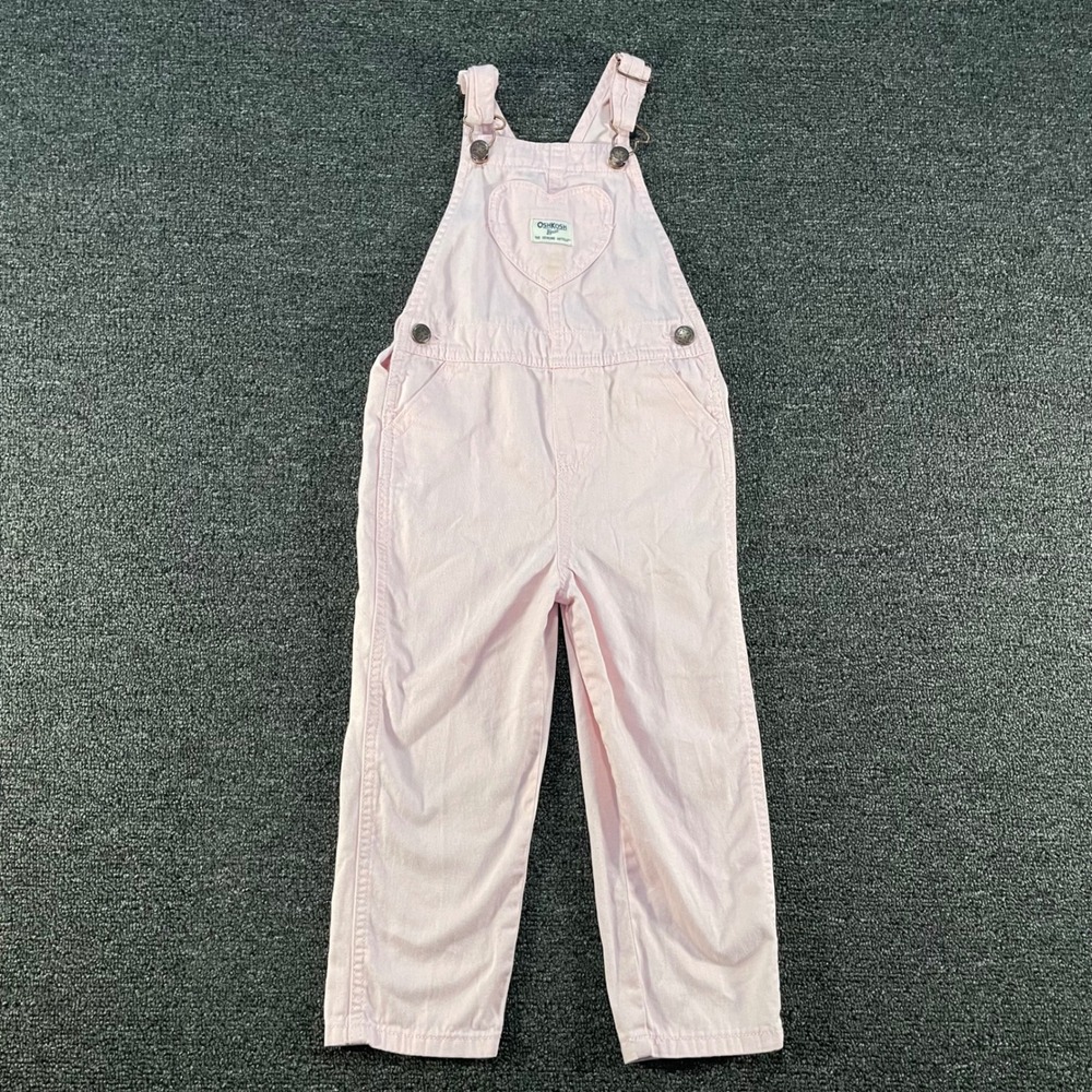 OshKosh B'gosh Overalls Toddler 4T Pink Good Heart Pocket Cotton Bib Dungarees